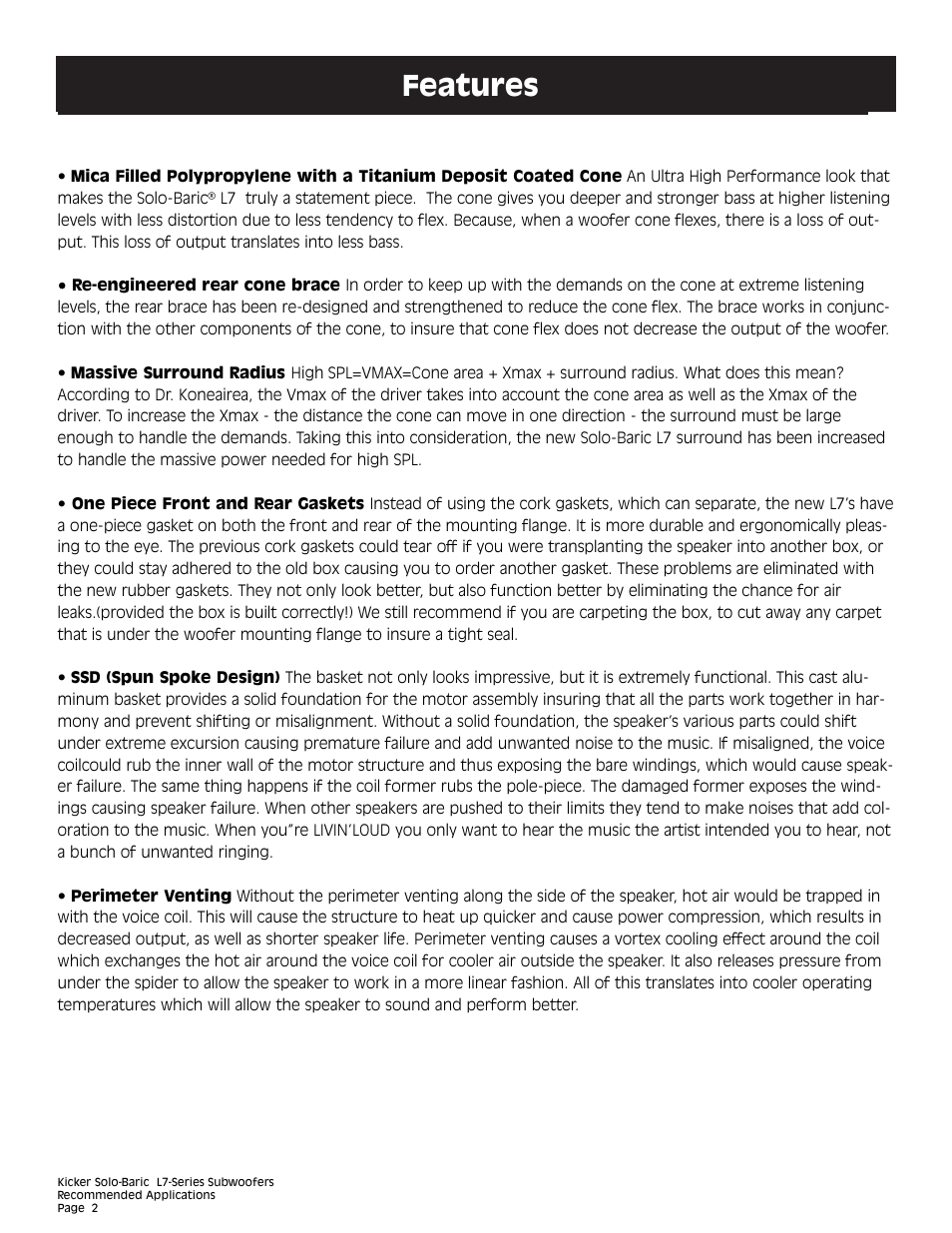 Features | Kicker L7 User Manual | Page 2 / 36