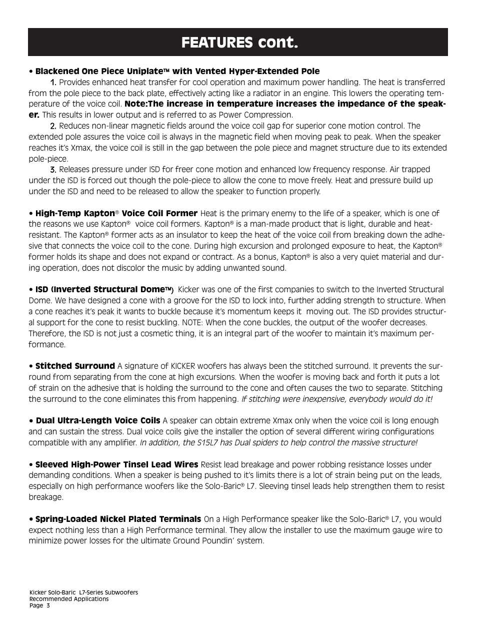 Features cont | Kicker L7 User Manual | Page 3 / 36