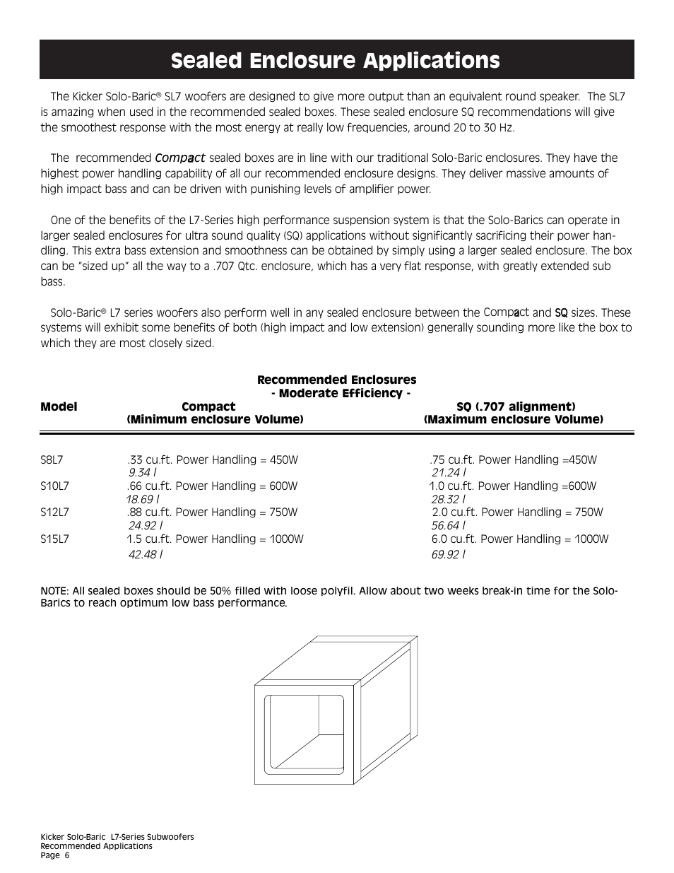 Sealed enclosure applications | Kicker L7 User Manual | Page 6 / 36