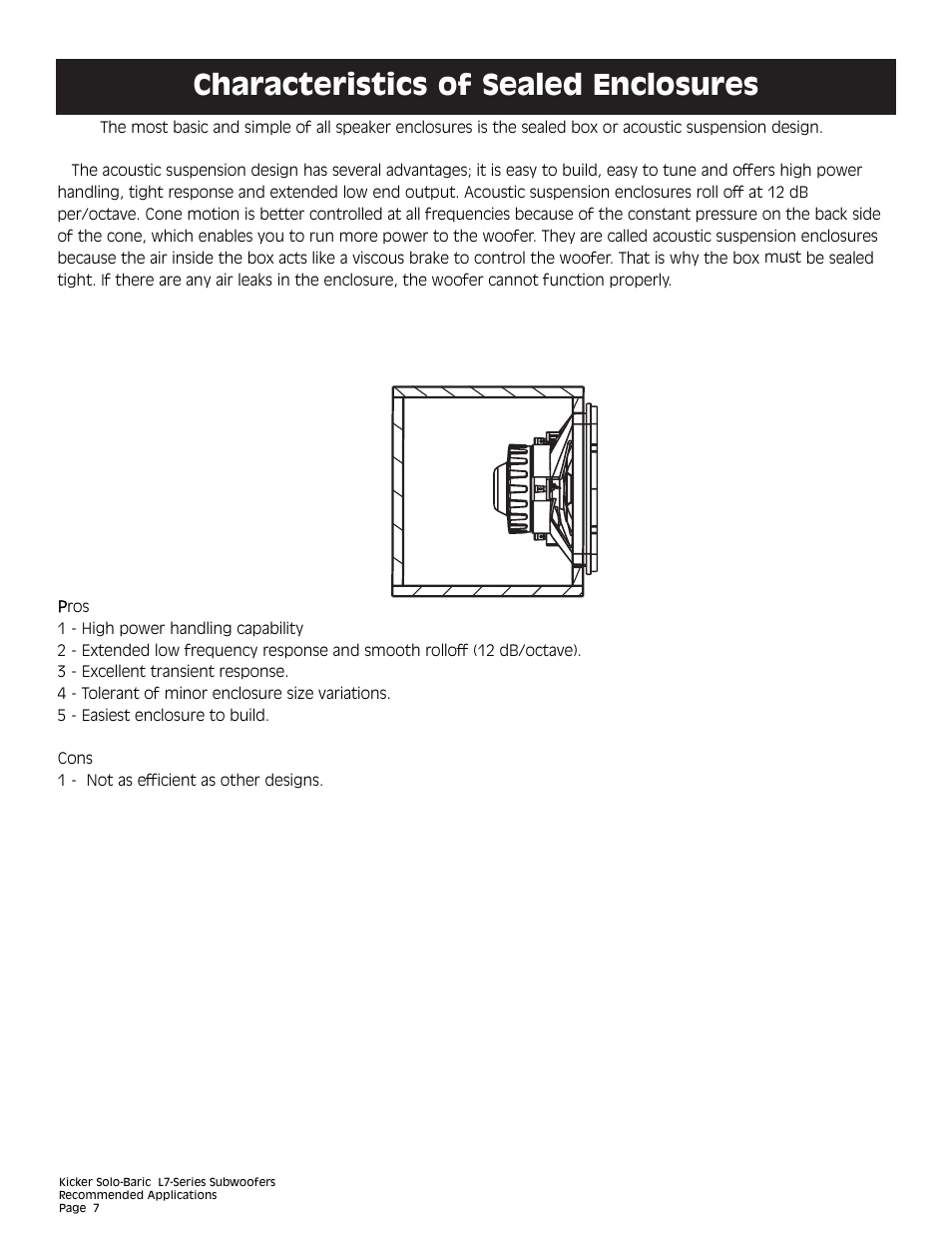 Characteristics of sealed enclosures | Kicker L7 User Manual | Page 7 / 36