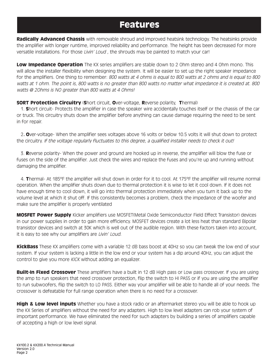 Features | Kicker KX200.4 User Manual | Page 2 / 20