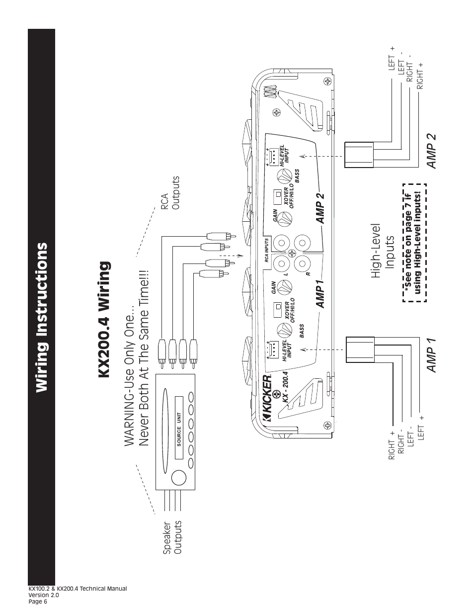 Kx 200 .4 wiring wiring instructions, Amp 1 amp 2 high-level inputs | Kicker KX200.4 User Manual | Page 6 / 20