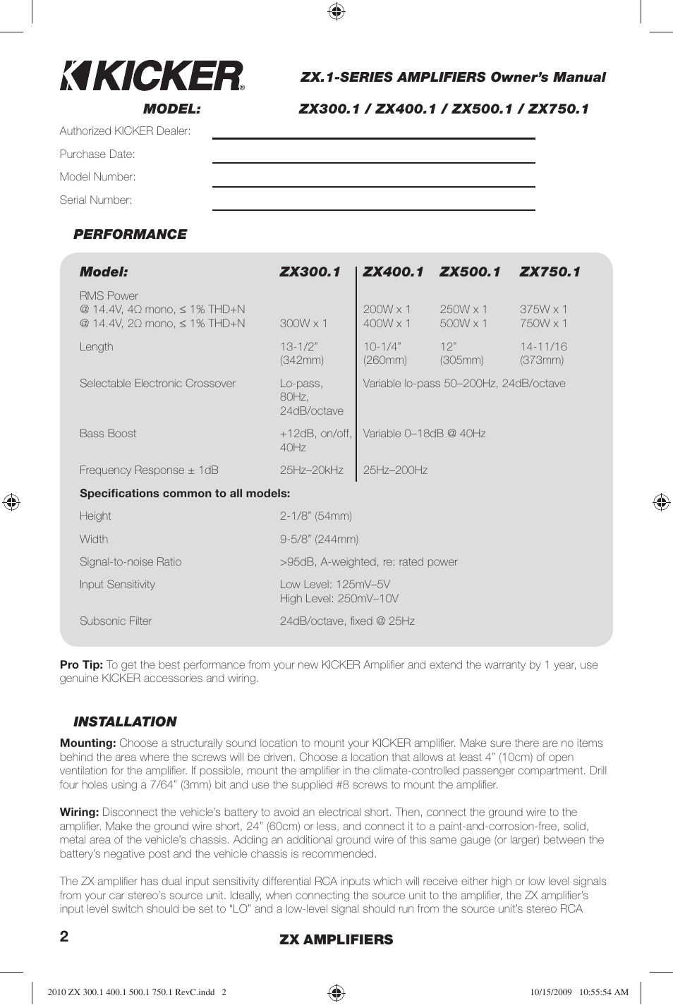 Kicker ZX300.4 User Manual | Page 2 / 28