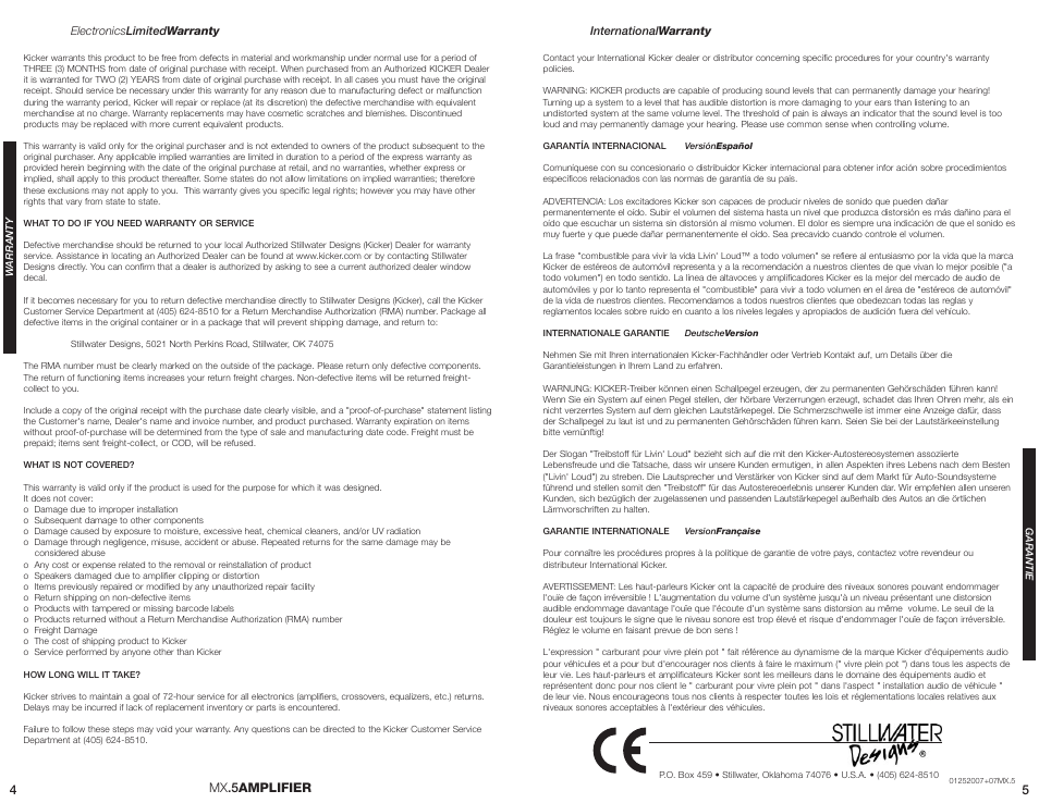 Mx .5amplifier | Kicker MX700.5 User Manual | Page 4 / 4