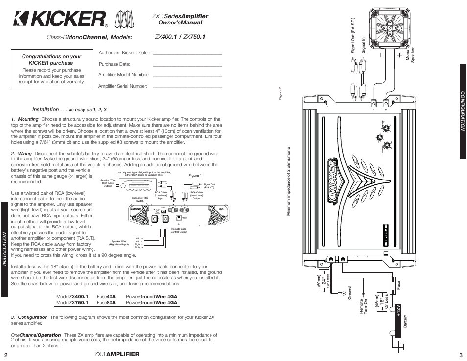 Hi-level input + - - + on off sub sonic | Kicker ZX400.1 User Manual | Page 2 / 4