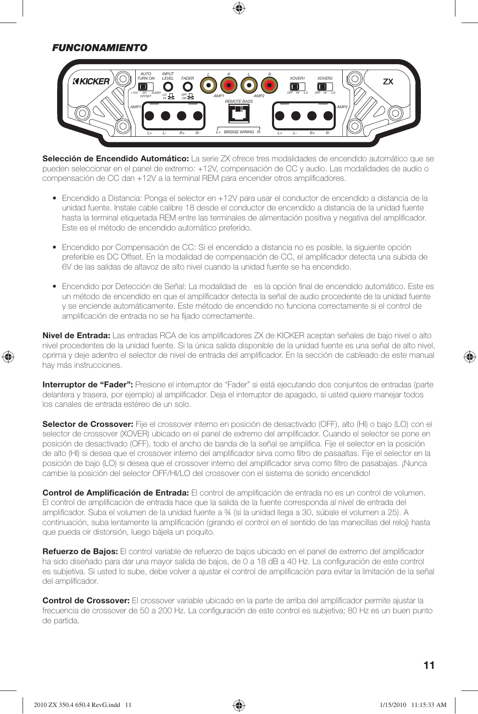 Funcionamiento | Kicker ZX-350.4  EU User Manual | Page 11 / 28