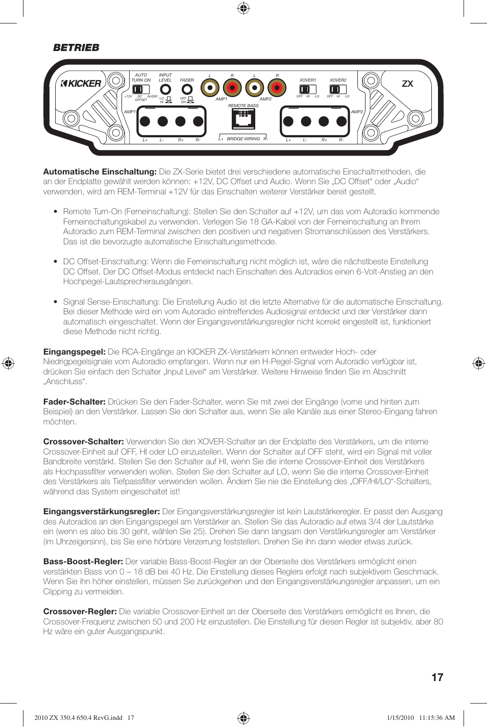 Betrieb | Kicker ZX-350.4  EU User Manual | Page 17 / 28