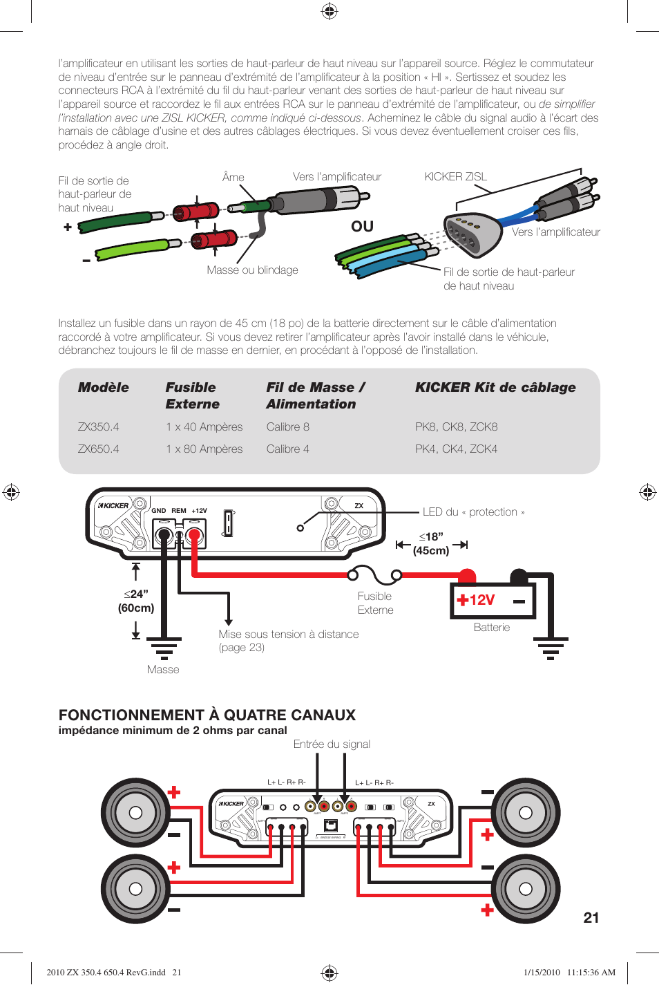 Fonctionnement à quatre canaux | Kicker ZX-350.4  EU User Manual | Page 21 / 28