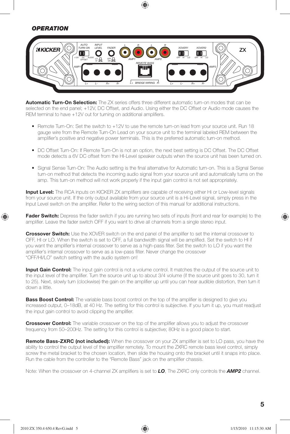 Operation | Kicker ZX-350.4  EU User Manual | Page 5 / 28