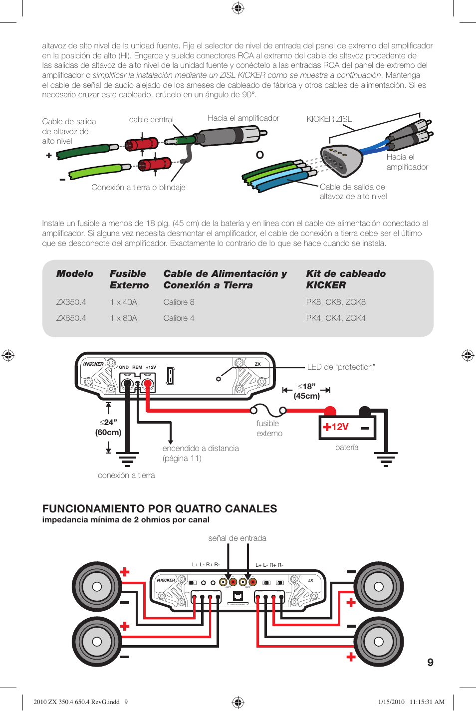 Funcionamiento por quatro canales | Kicker ZX-350.4  EU User Manual | Page 9 / 28