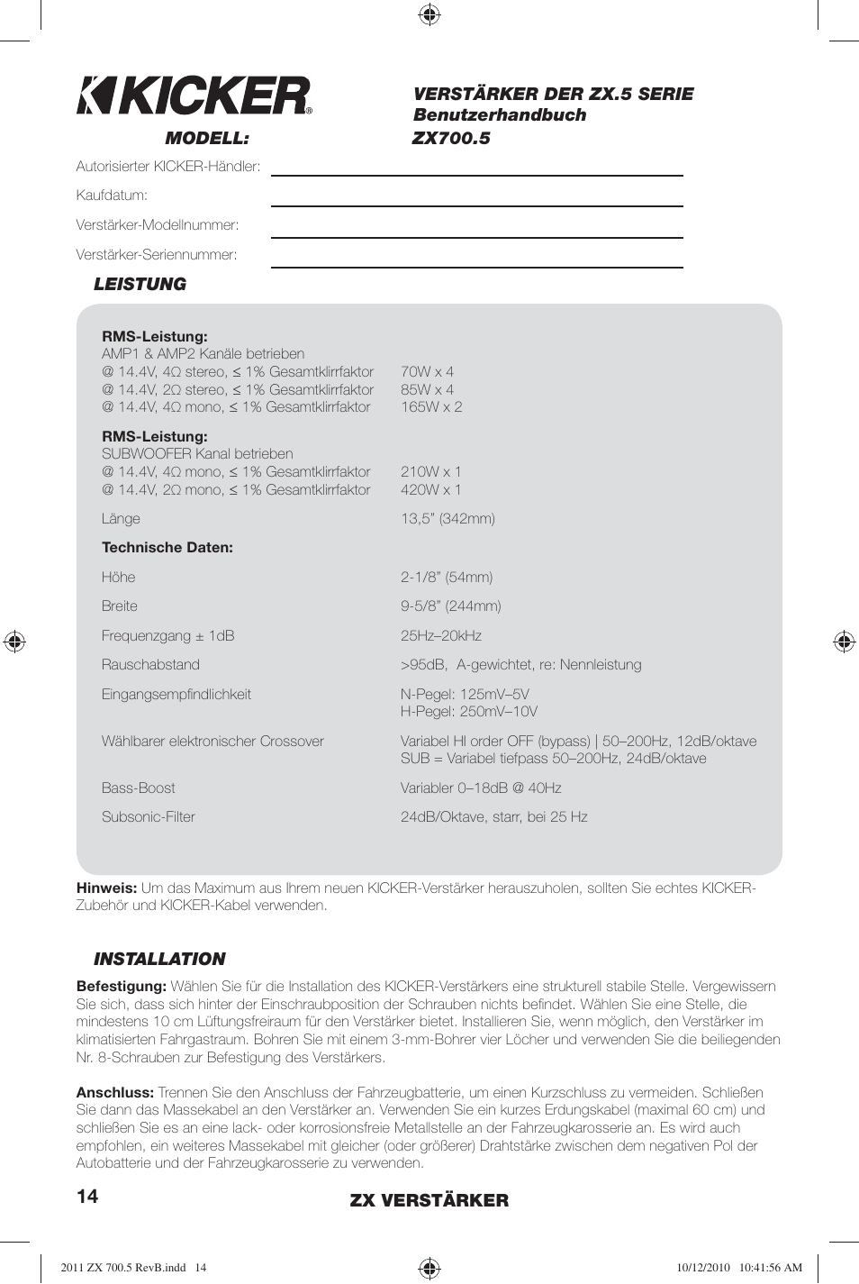 Kicker ZX700.5 User Manual | Page 14 / 28