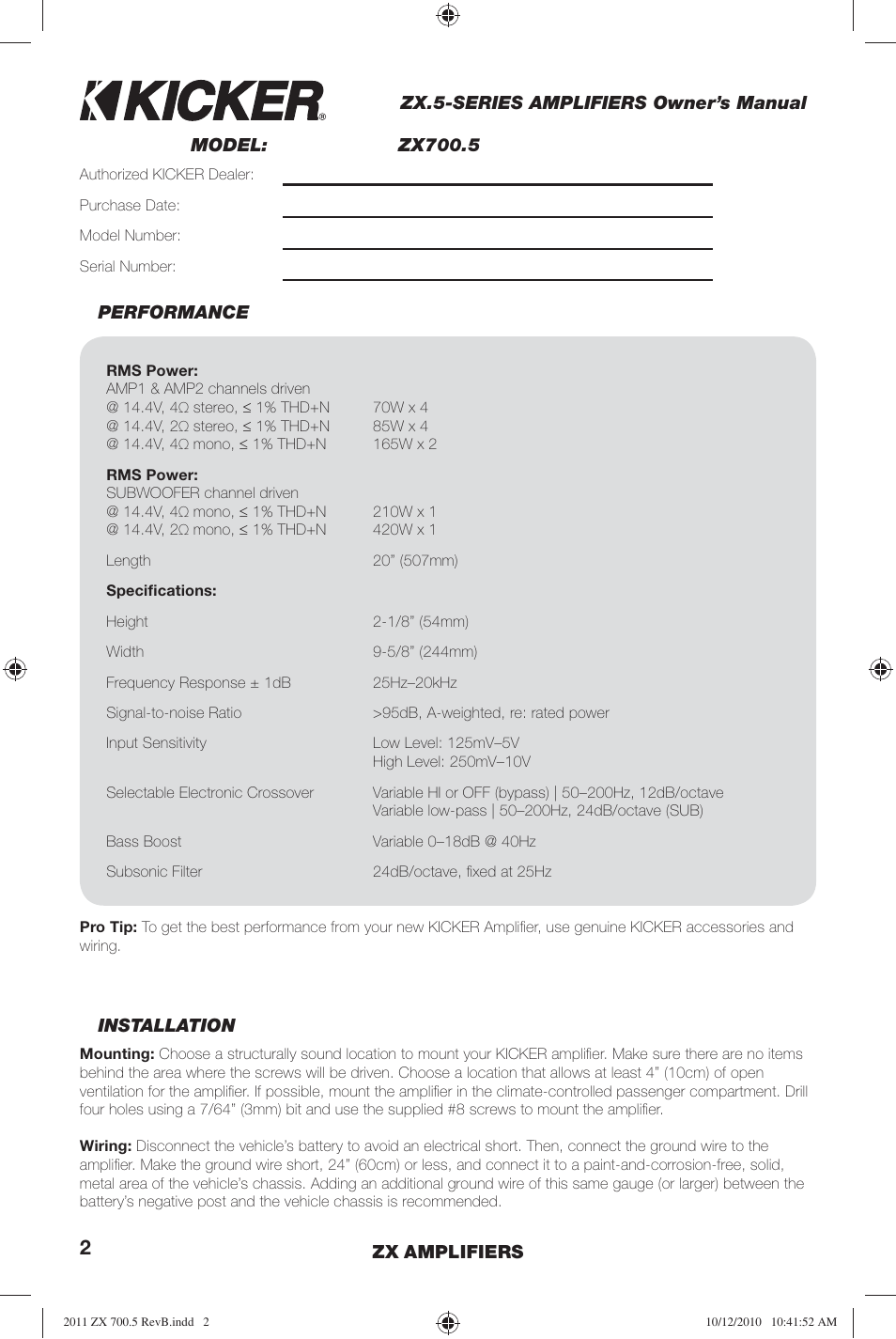 Kicker ZX700.5 User Manual | Page 2 / 28