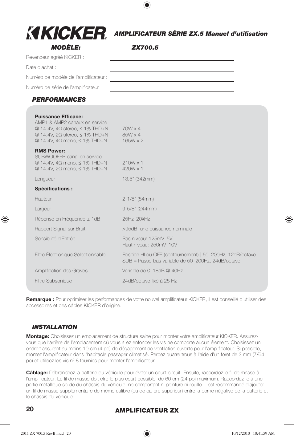 Kicker ZX700.5 User Manual | Page 20 / 28