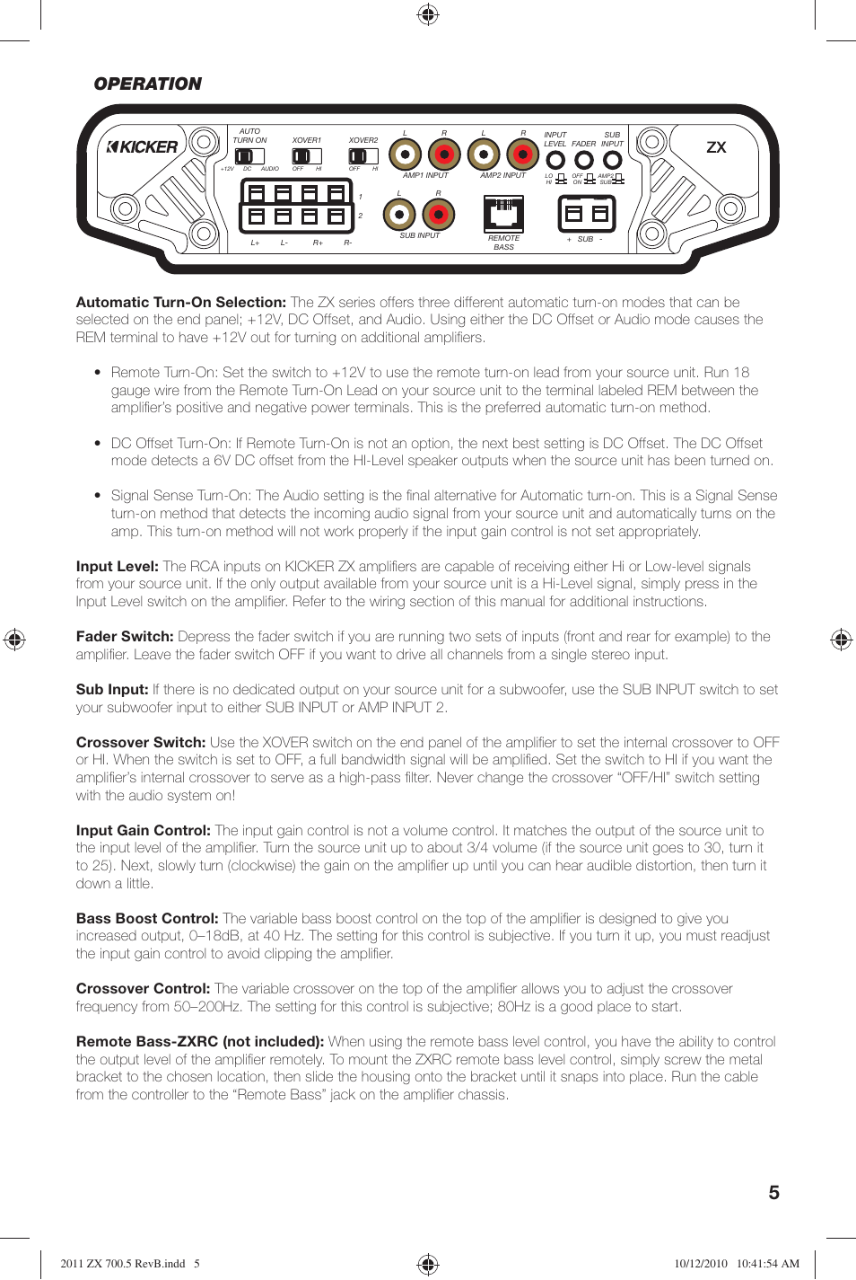 Operation | Kicker ZX700.5 User Manual | Page 5 / 28