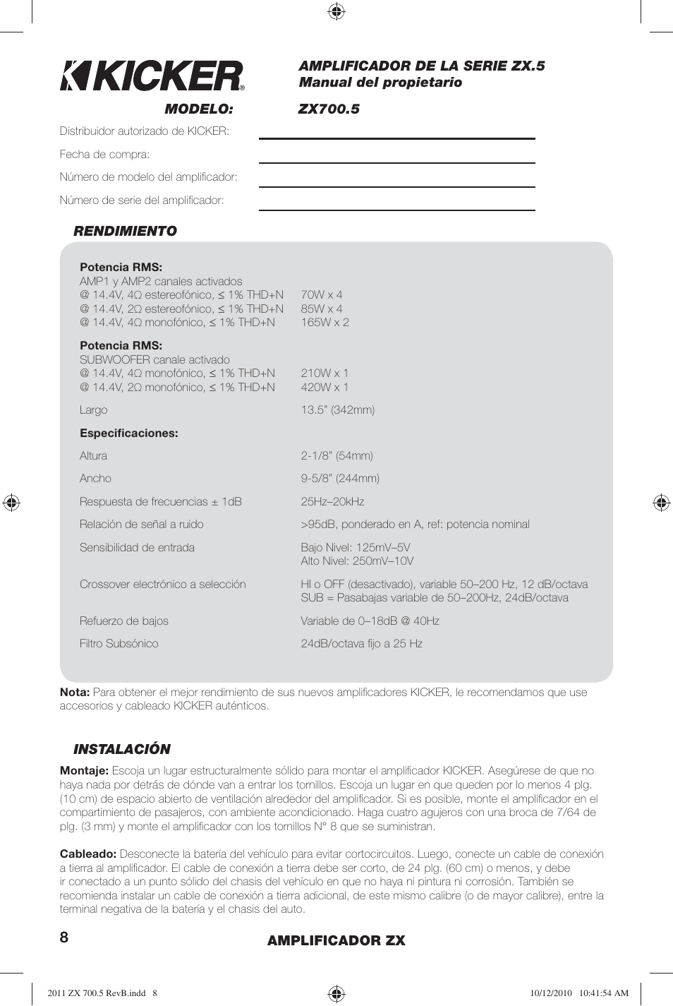 Kicker ZX700.5 User Manual | Page 8 / 28