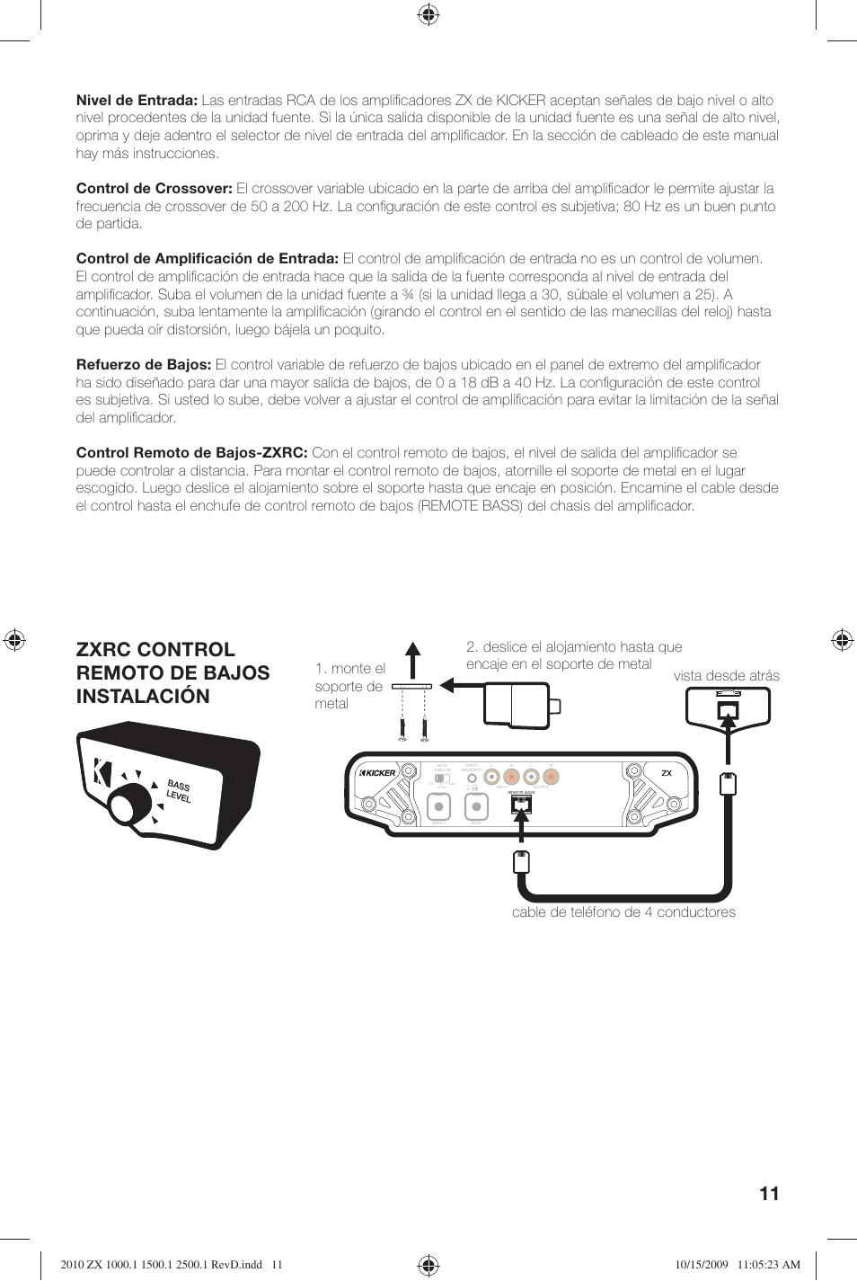 Zxrc control remoto de bajos instalación | Kicker ZX2500.1  EU User Manual | Page 11 / 28