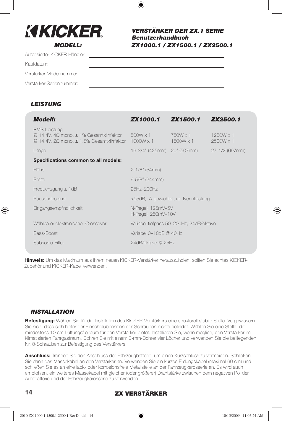 Kicker ZX2500.1  EU User Manual | Page 14 / 28