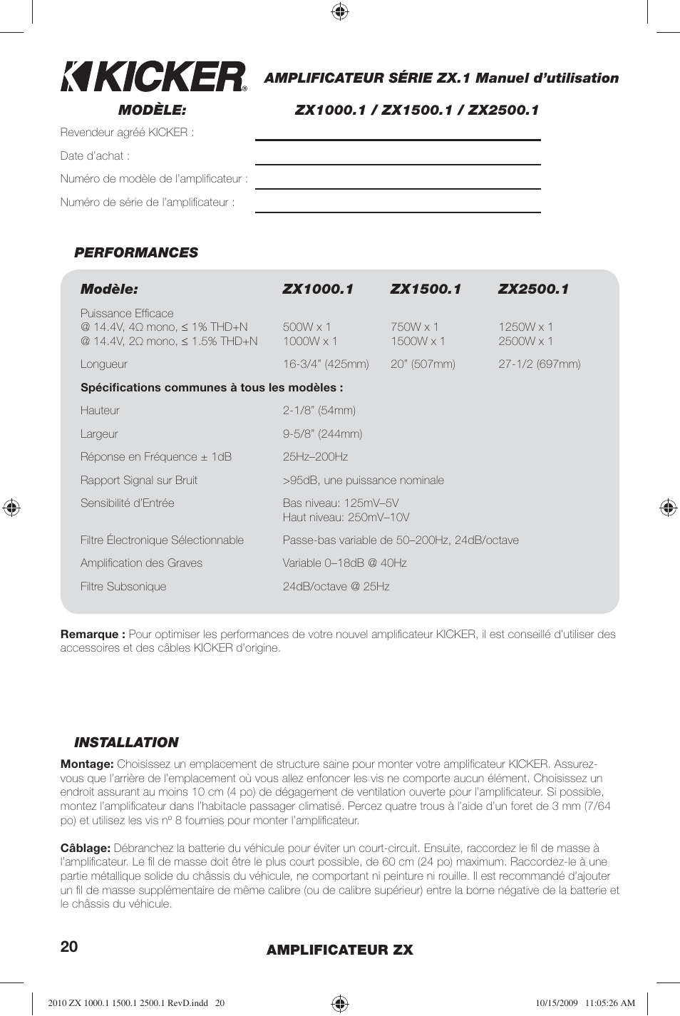 Kicker ZX2500.1  EU User Manual | Page 20 / 28