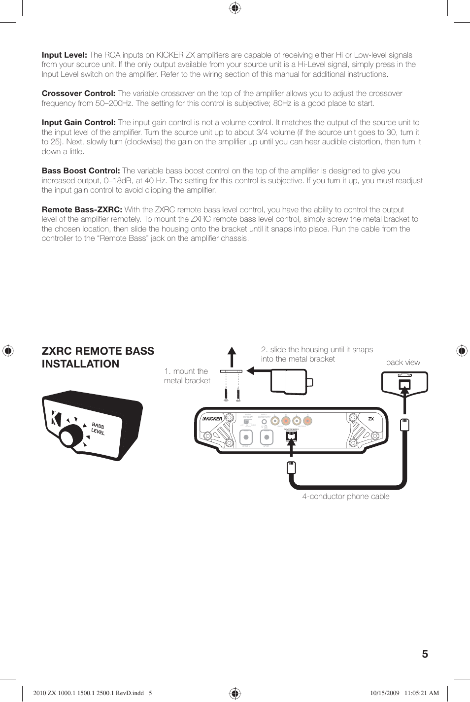 Zxrc remote bass installation | Kicker ZX2500.1  EU User Manual | Page 5 / 28