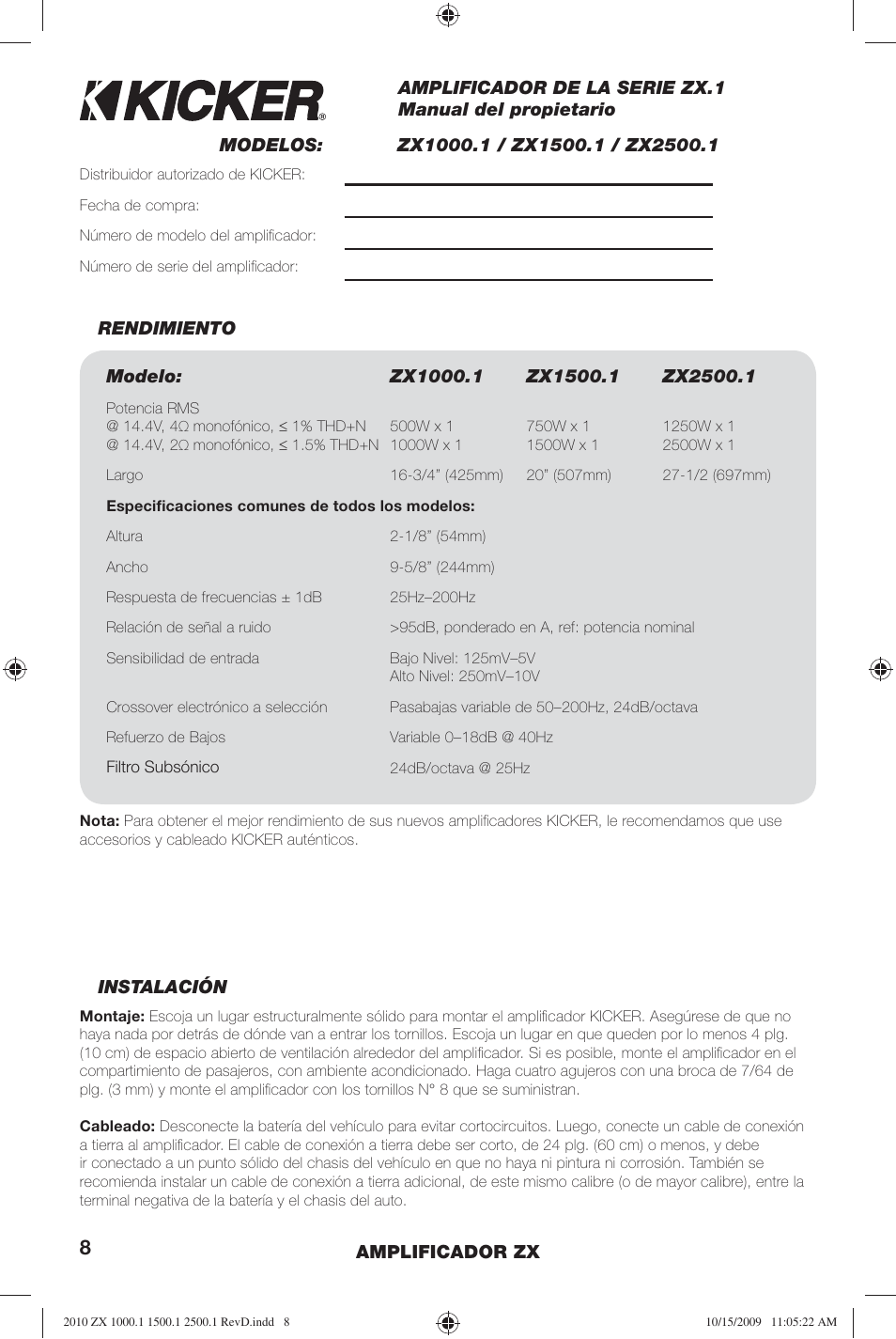 Kicker ZX2500.1  EU User Manual | Page 8 / 28