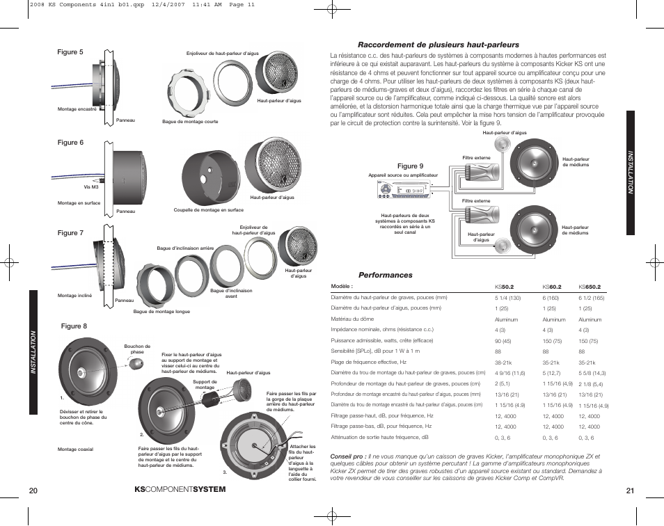 Ks component system, Performances, Raccordement de plusieurs haut-parleurs | Kicker KS650.2 User Manual | Page 11 / 12