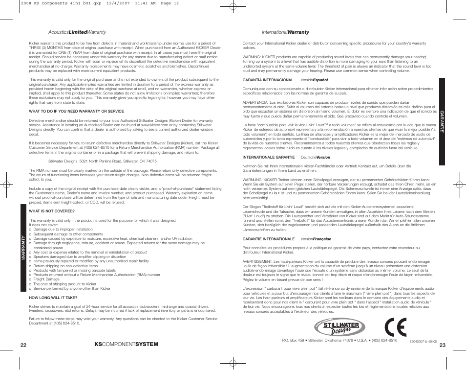 Ks component system 22 23 | Kicker KS650.2 User Manual | Page 12 / 12