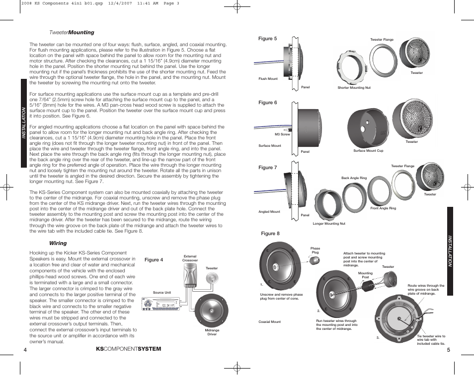 45 ks component system, Tweeter mounting, Wiring | Kicker KS650.2 User Manual | Page 3 / 12