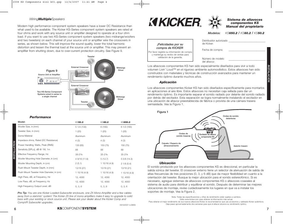 Ks component system, Performance, Wiring multiple speakers | Aplicación, Ubicación | Kicker KS650.2 User Manual | Page 4 / 12