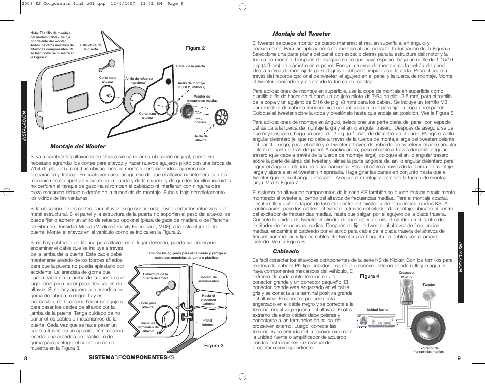 Montaje del woofer, Montaje del tweeter, Cableado | Sistema de componentes ks 8 9 | Kicker KS650.2 User Manual | Page 5 / 12
