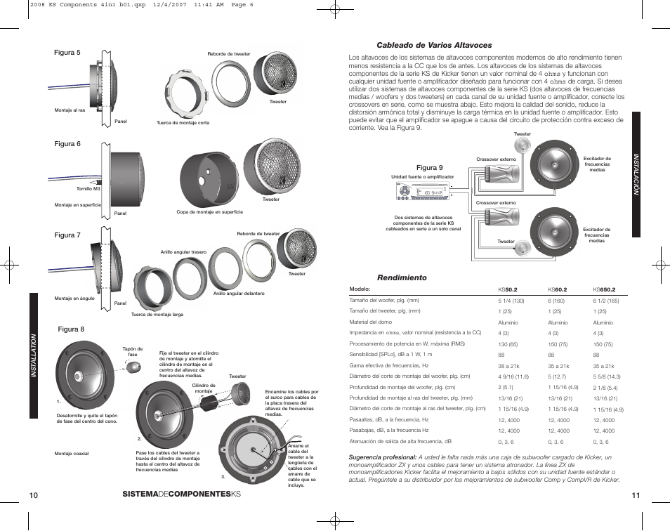 Sistema de componentes ks, Rendimiento, Cableado de varios altavoces | Kicker KS650.2 User Manual | Page 6 / 12