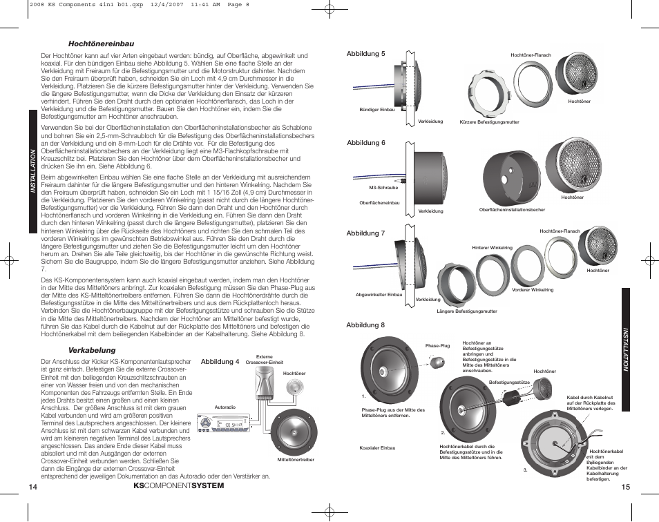 14 15 ks component system, Hochtönereinbau, Verkabelung | Kicker KS650.2 User Manual | Page 8 / 12
