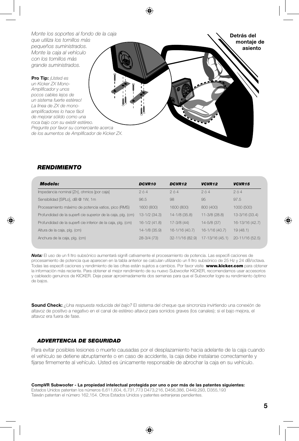 Rendimiento | Kicker COMPVR DCVR12  EU User Manual | Page 5 / 12