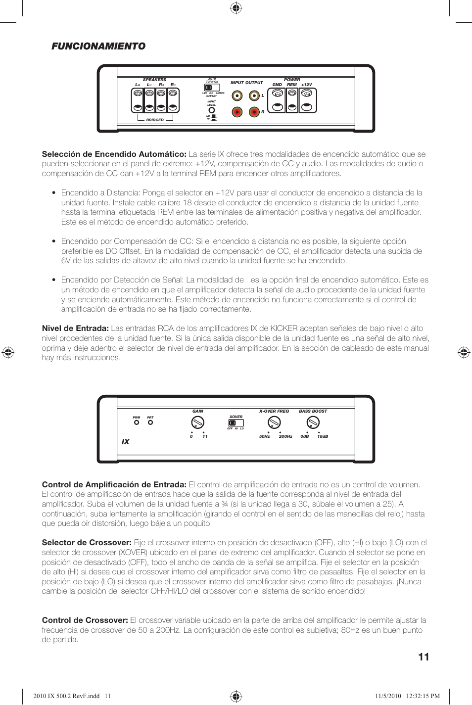 Funcionamiento | Kicker IX500.2 User Manual | Page 11 / 28