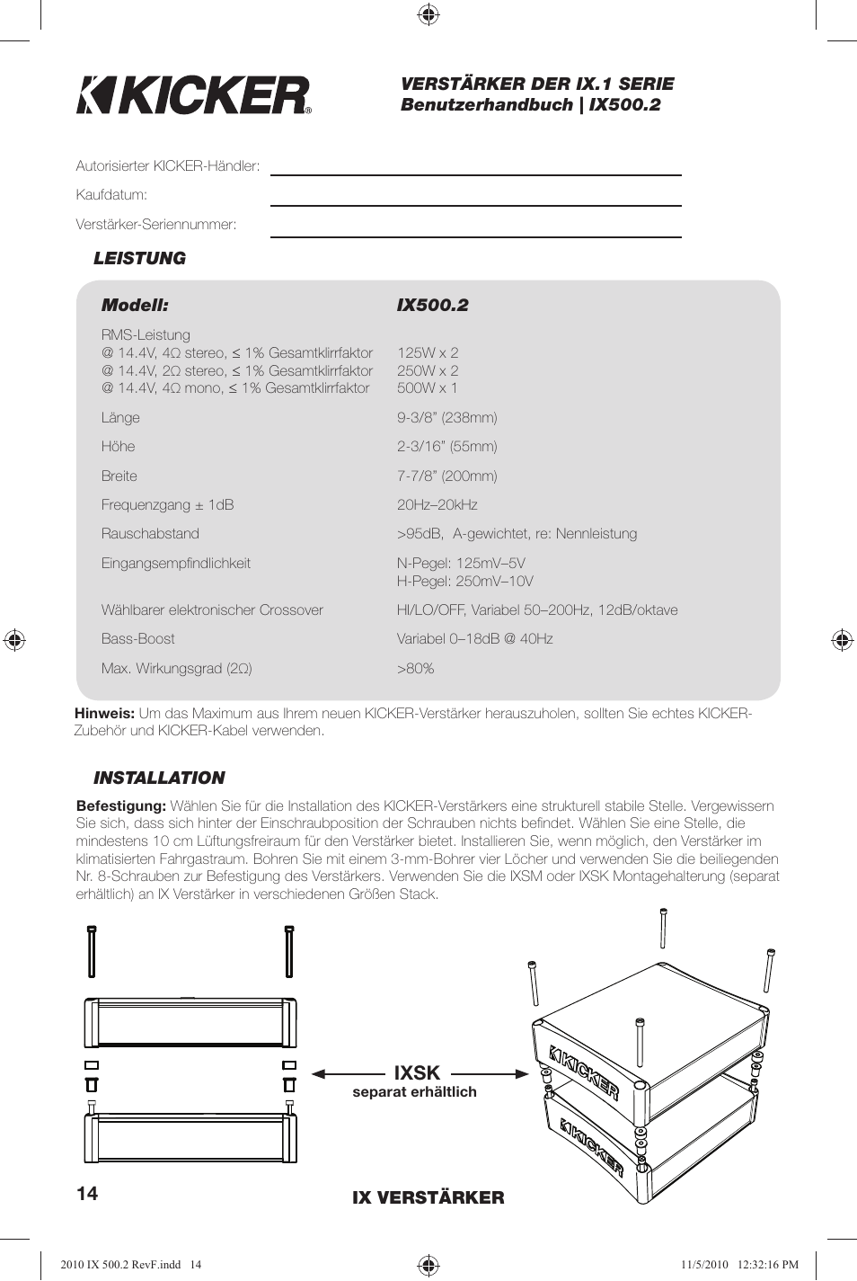 Ixsk | Kicker IX500.2 User Manual | Page 14 / 28