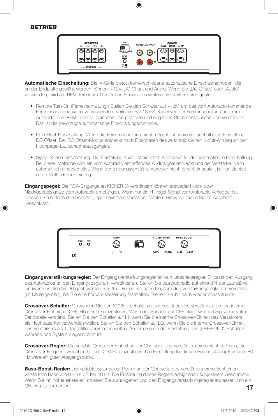 Betrieb | Kicker IX500.2 User Manual | Page 17 / 28