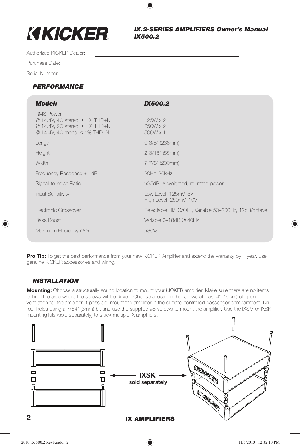 Ixsk | Kicker IX500.2 User Manual | Page 2 / 28