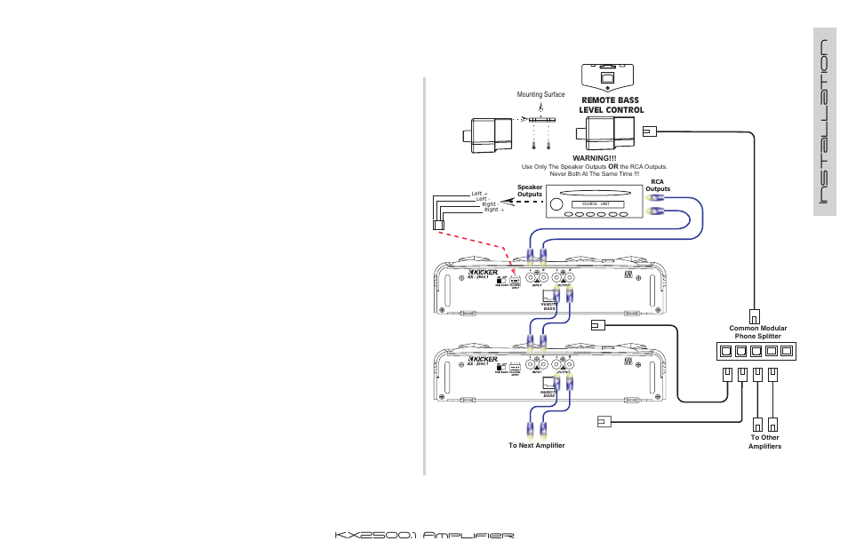 Using the signal output jacks (past), Installa tion | Kicker KX2500.1 User Manual | Page 11 / 16