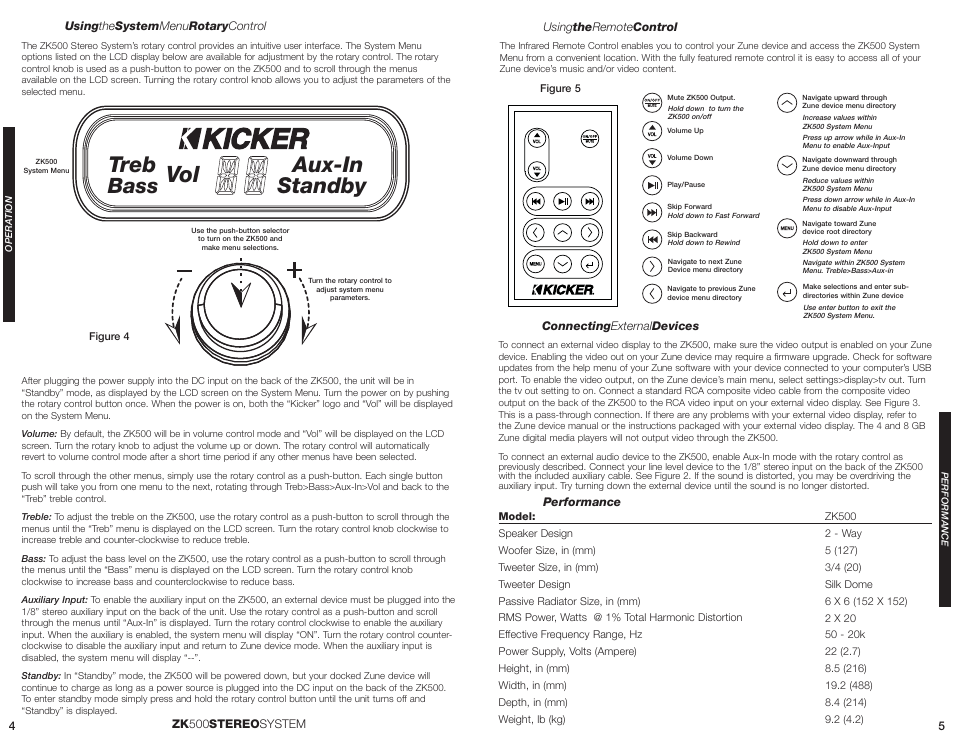 Treb bass, Aux-in standby | Kicker ZKICK ZK500 User Manual | Page 3 / 4
