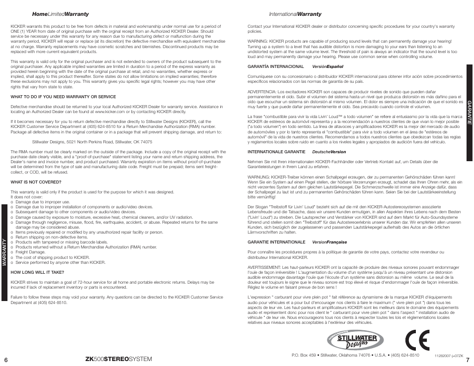 Zk 500 stereo system | Kicker ZKICK ZK500 User Manual | Page 4 / 4