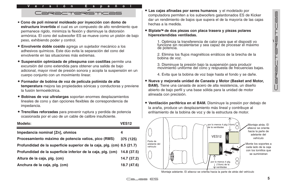 Características, Caract erísticas | Kicker VES12 User Manual | Page 5 / 10