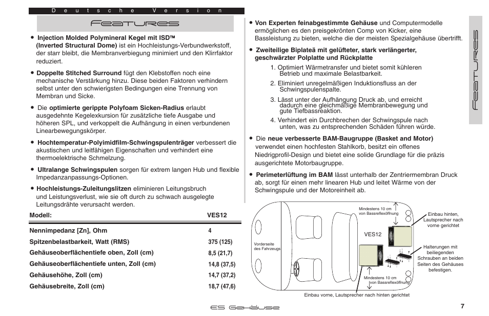 Features, Fe a tures | Kicker VES12 User Manual | Page 7 / 10