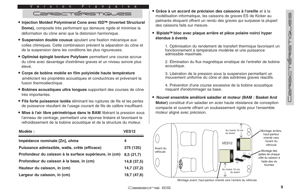 Caractéristiques, Caract éristiques | Kicker VES12 User Manual | Page 9 / 10