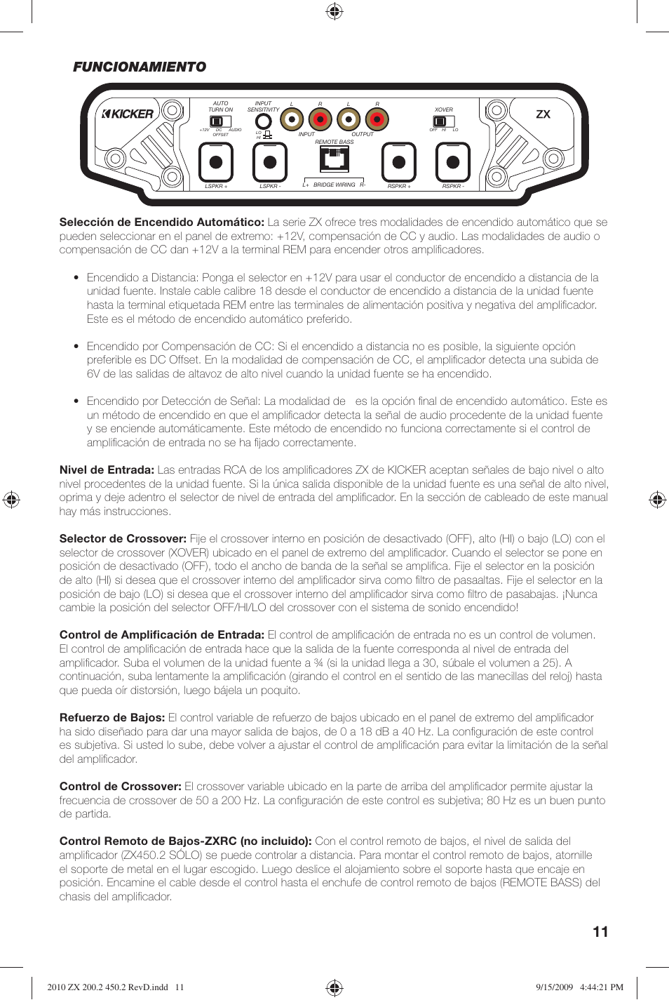 Funcionamiento | Kicker ZX200.2 User Manual | Page 11 / 28