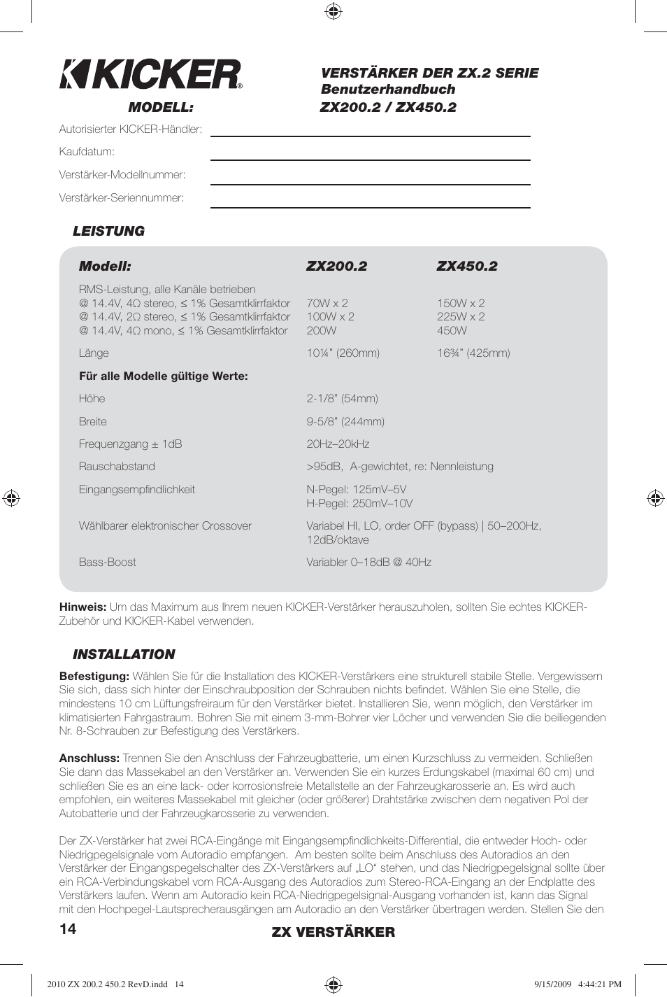 Kicker ZX200.2 User Manual | Page 14 / 28