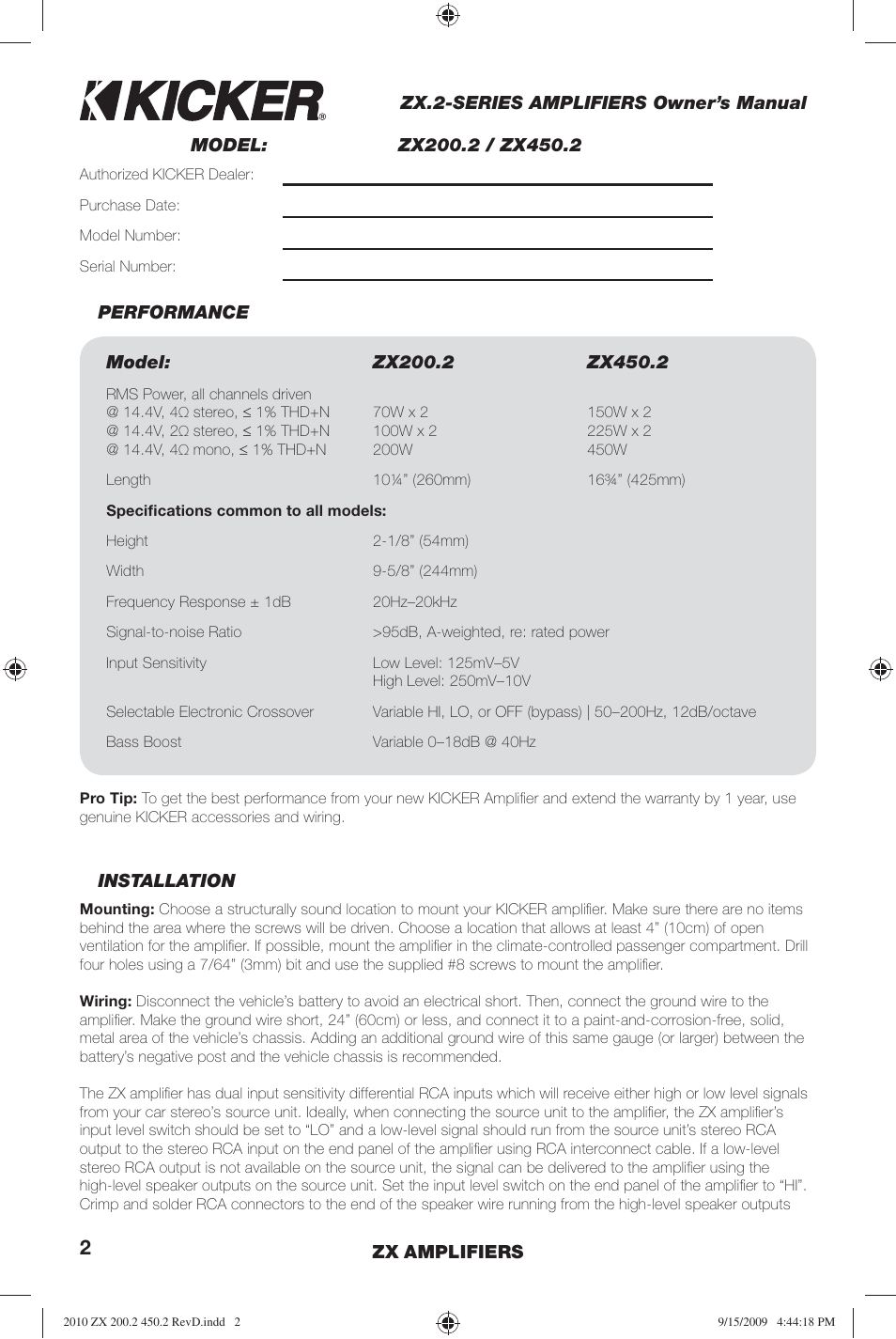 Kicker ZX200.2 User Manual | Page 2 / 28