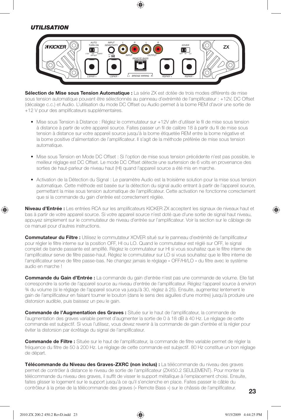 Utilisation | Kicker ZX200.2 User Manual | Page 23 / 28