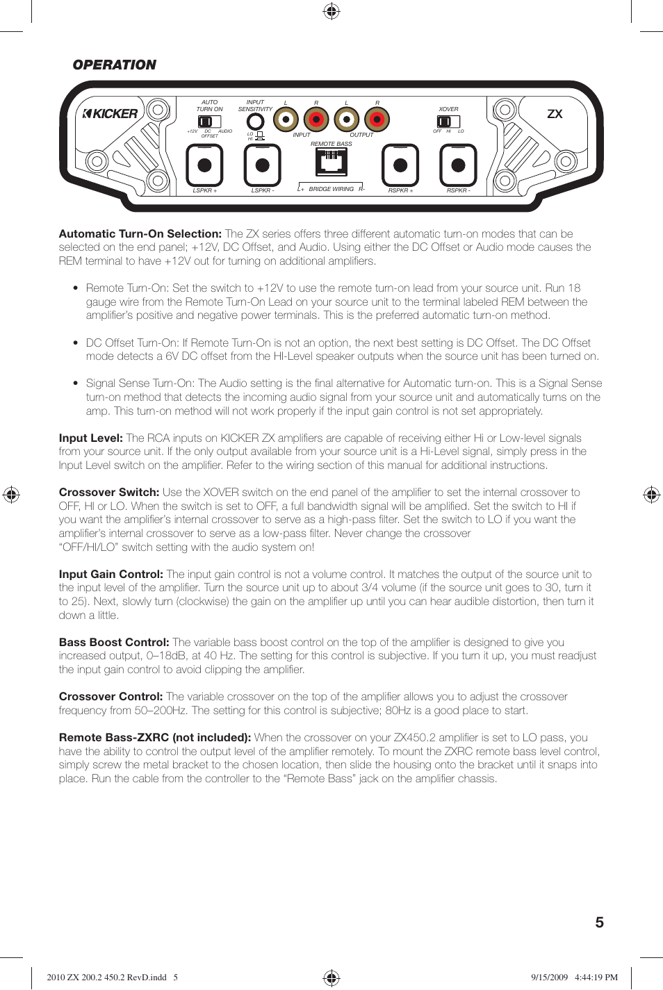 Operation | Kicker ZX200.2 User Manual | Page 5 / 28