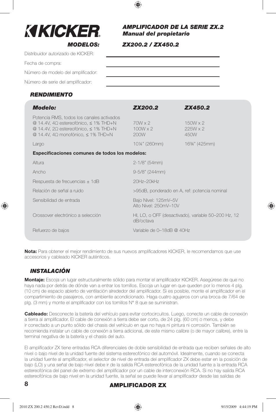 Kicker ZX200.2 User Manual | Page 8 / 28