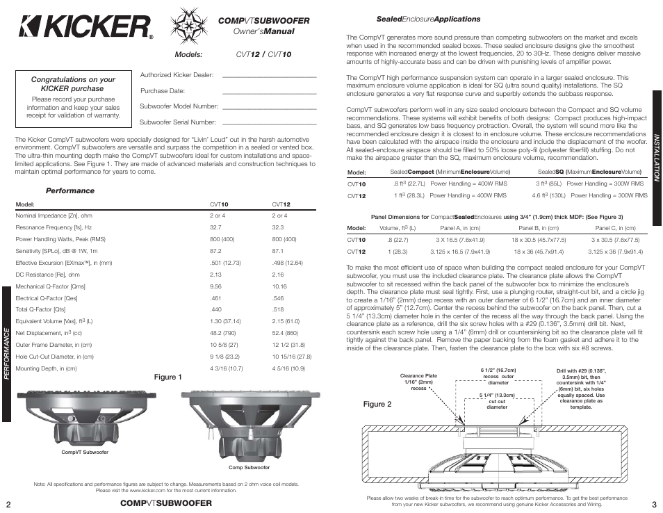 Comp vt subwoofer owner’s manual, Comp vt subwoofer 3 | Kicker CVT12 User Manual | Page 2 / 4