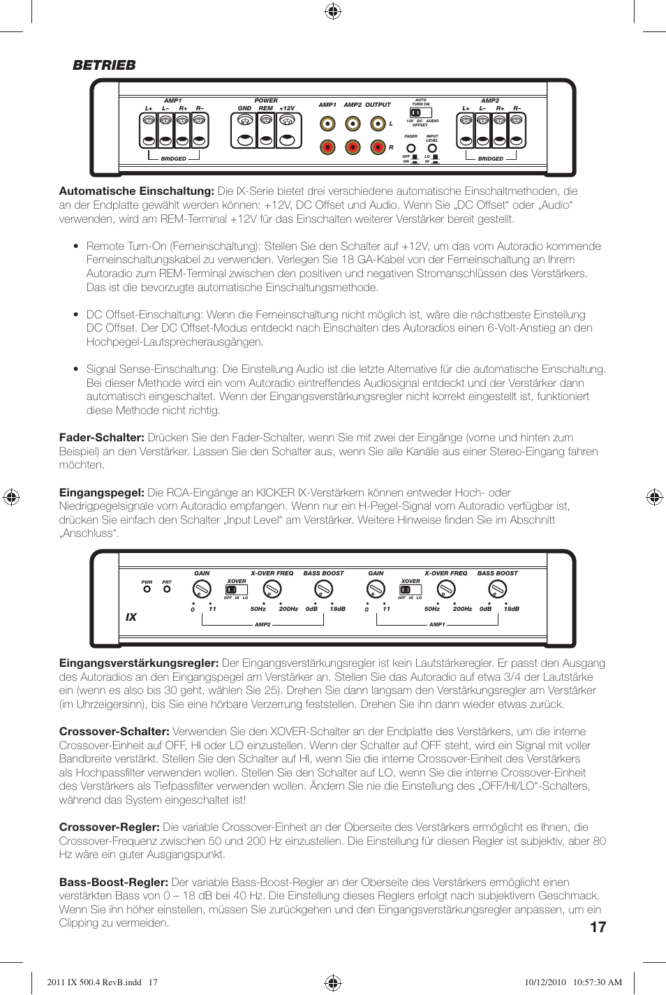 Betrieb | Kicker IX500.4 User Manual | Page 17 / 28